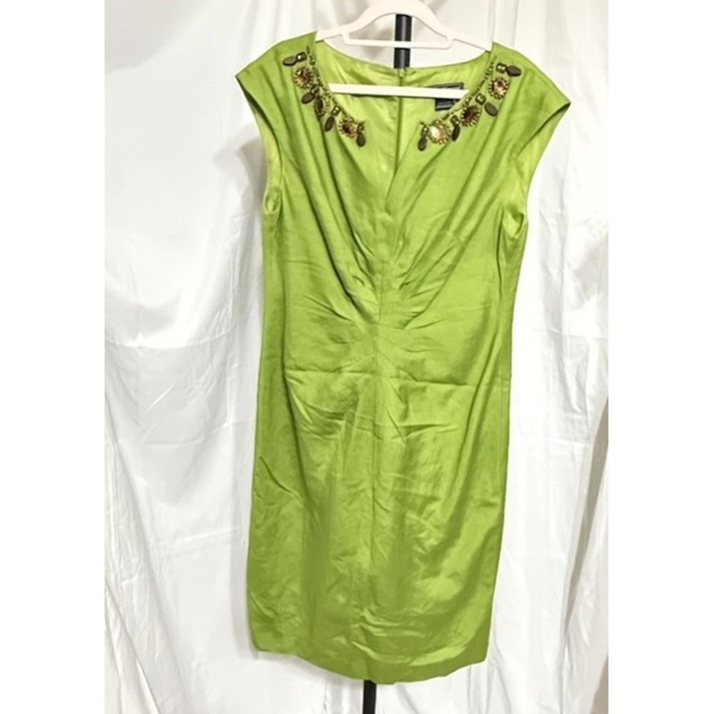 Jessica Howard Linen Blend Dress Size 12 Green Beaded Detail